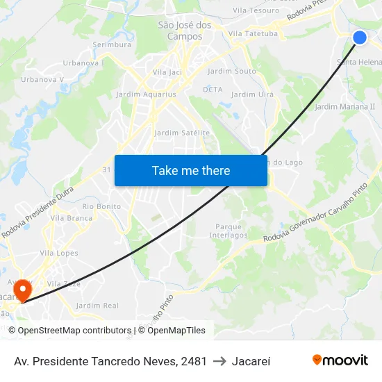 Av. Presidente Tancredo Neves, 2481 to Jacareí map
