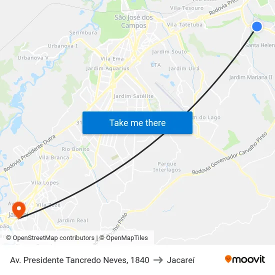 Av. Presidente Tancredo Neves, 1840 to Jacareí map