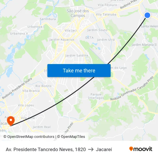 Av. Presidente Tancredo Neves, 1820 to Jacareí map