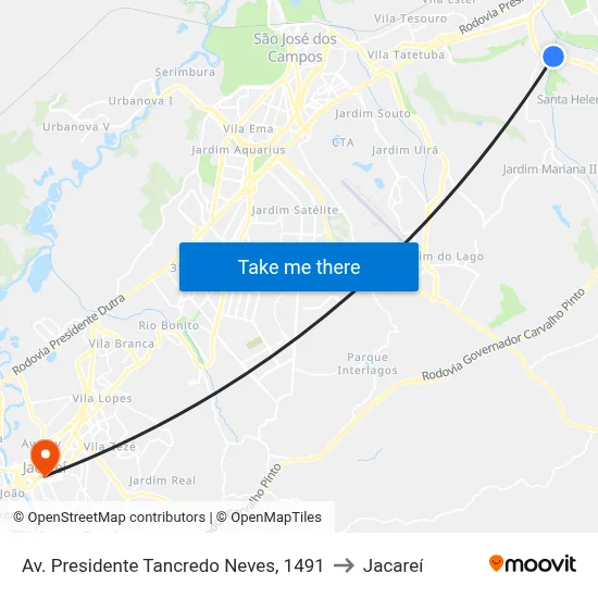 Av. Presidente Tancredo Neves, 1491 to Jacareí map