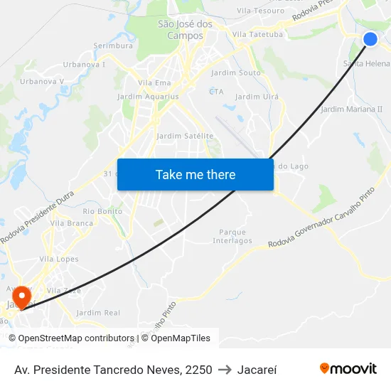 Av. Presidente Tancredo Neves, 2250 to Jacareí map