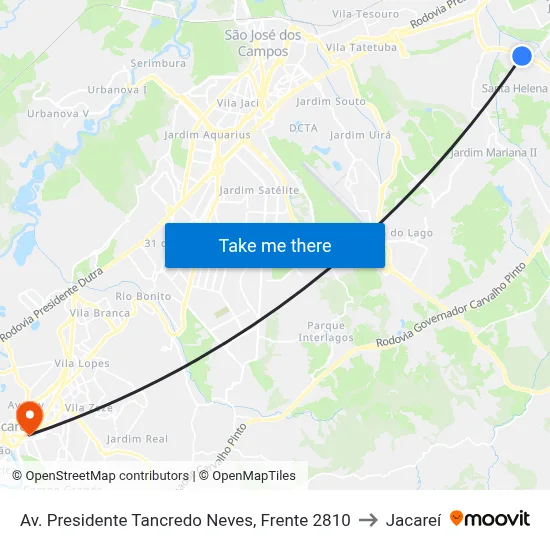 Av. Presidente Tancredo Neves, Frente 2810 to Jacareí map