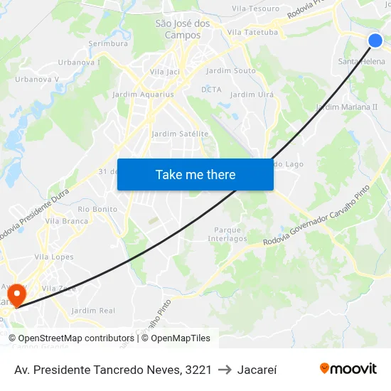 Av. Presidente Tancredo Neves, 3221 to Jacareí map