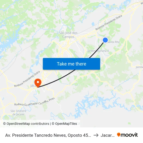 Av. Presidente Tancredo Neves, Oposto 4516 to Jacareí map