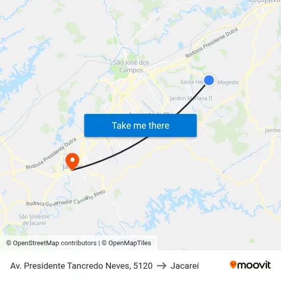 Av. Presidente Tancredo Neves, 5120 to Jacareí map