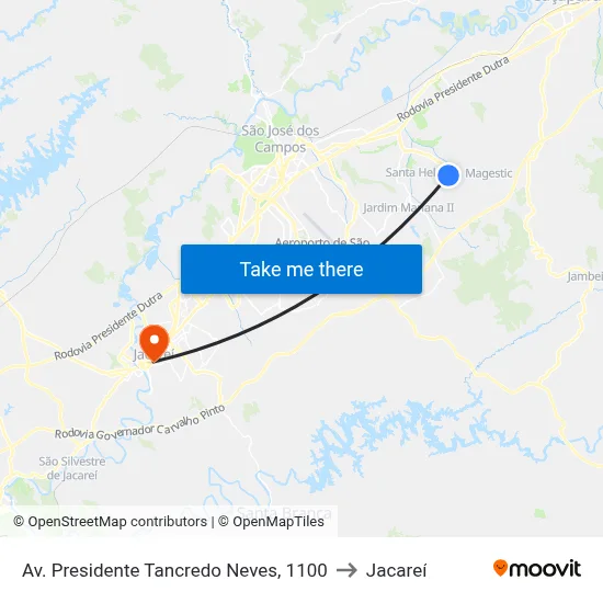 Av. Presidente Tancredo Neves, 1100 to Jacareí map