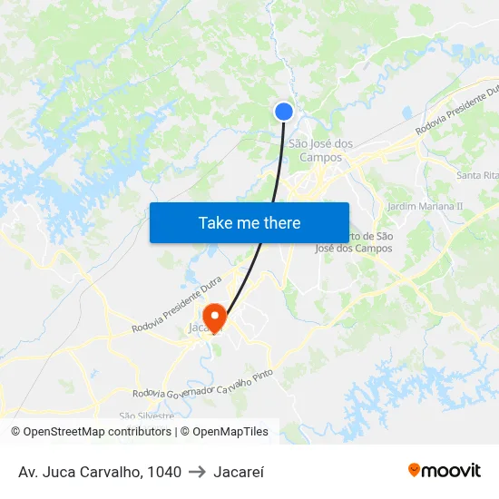 Av. Juca Carvalho, 1040 to Jacareí map