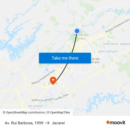 Av. Rui Barbosa, 1999 to Jacareí map