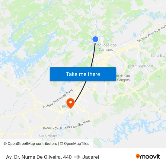 Av. Dr. Numa De Oliveira, 440 to Jacareí map