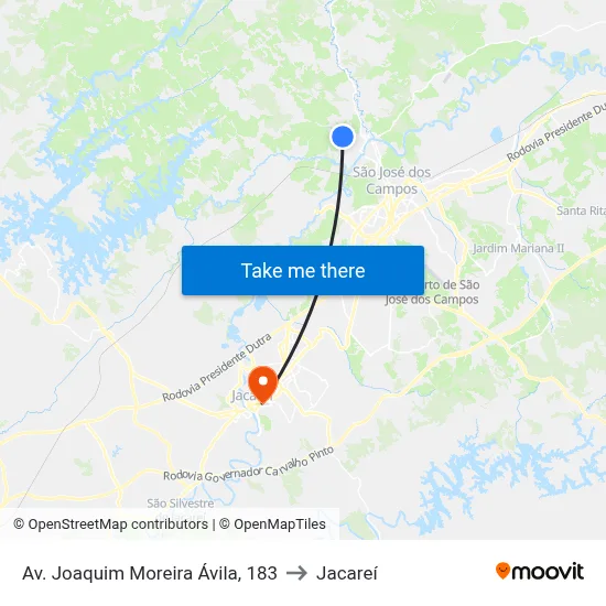 Av. Joaquim Moreira Ávila, 183 to Jacareí map
