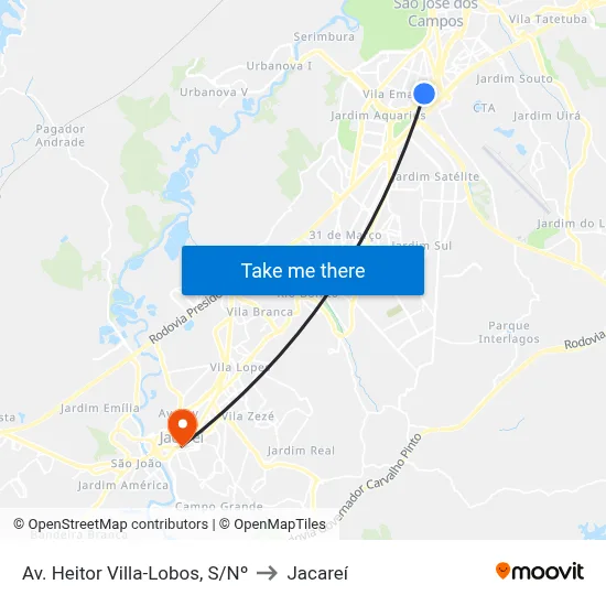 Av. Heitor Villa-Lobos, S/Nº to Jacareí map