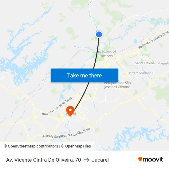 Av. Vicente Cintra De Oliveira, 70 to Jacareí map