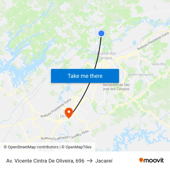 Av. Vicente Cintra De Oliveira, 696 to Jacareí map