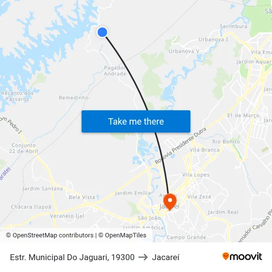 Estr. Municipal Do Jaguari, 19300 to Jacareí map