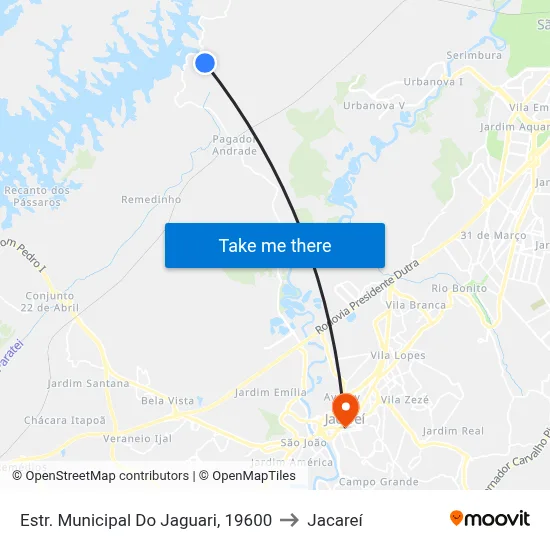 Estr. Municipal Do Jaguari, 19600 to Jacareí map