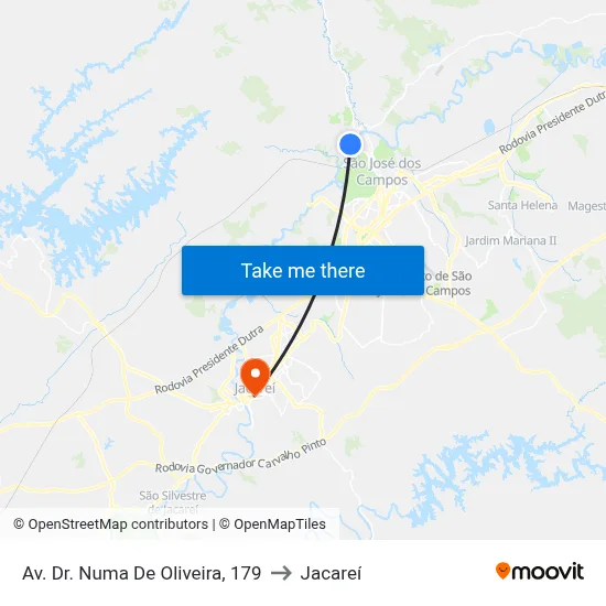 Av. Dr. Numa De Oliveira, 179 to Jacareí map