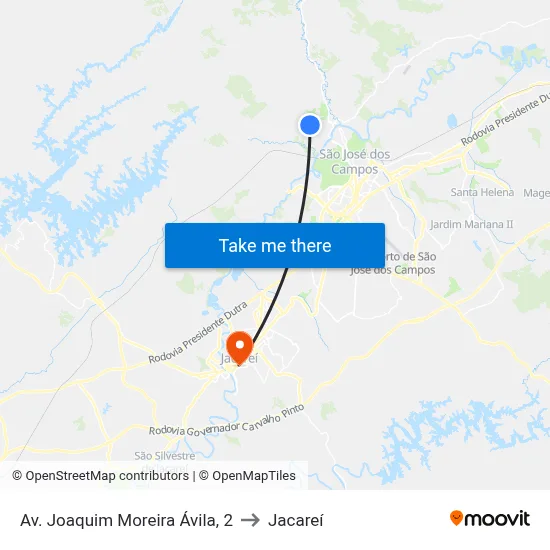 Av. Joaquim Moreira Ávila, 2 to Jacareí map