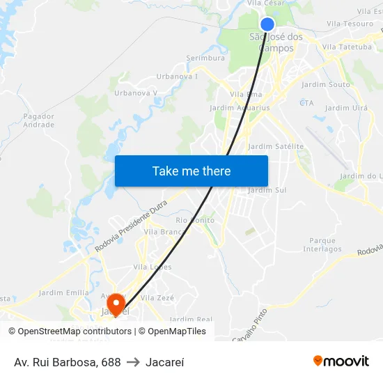 Av. Rui Barbosa, 688 to Jacareí map