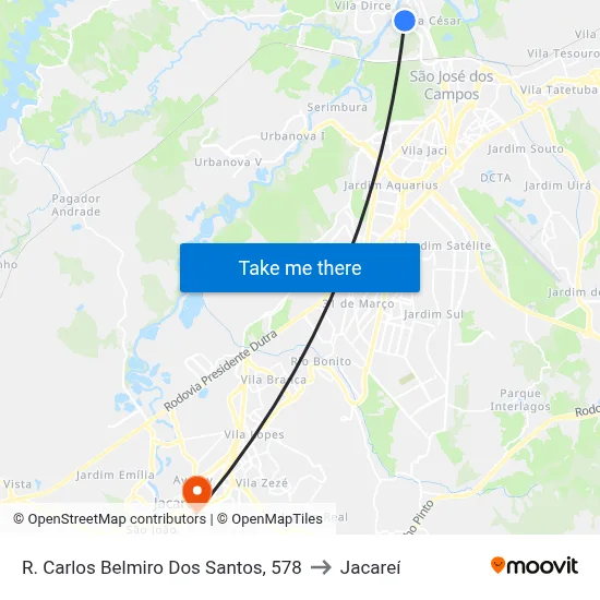 R. Carlos Belmiro Dos Santos, 578 to Jacareí map