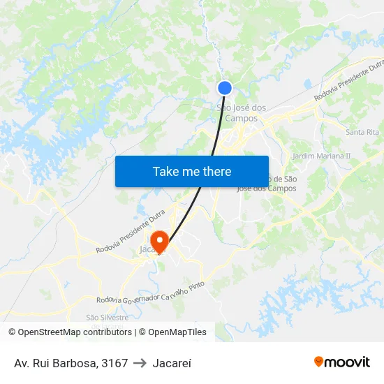 Av. Rui Barbosa, 3167 to Jacareí map