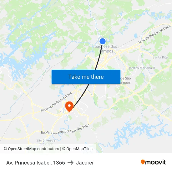 Av. Princesa Isabel, 1366 to Jacareí map