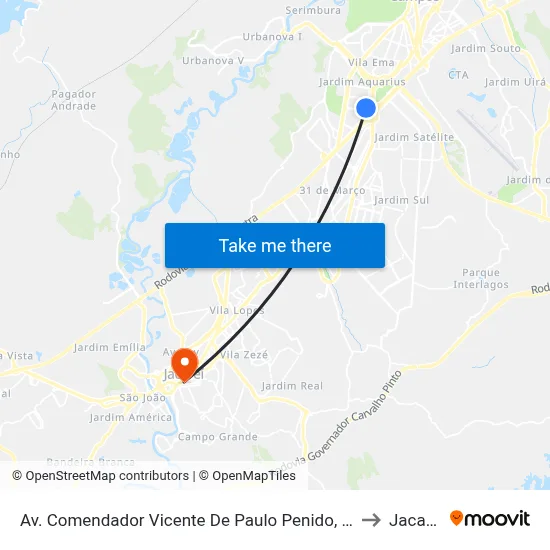 Av. Comendador Vicente De Paulo Penido, 564 to Jacareí map