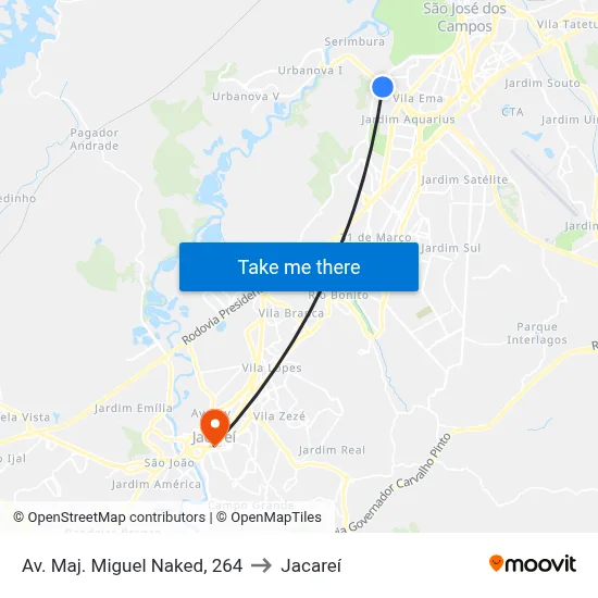 Av. Maj. Miguel Naked, 264 to Jacareí map