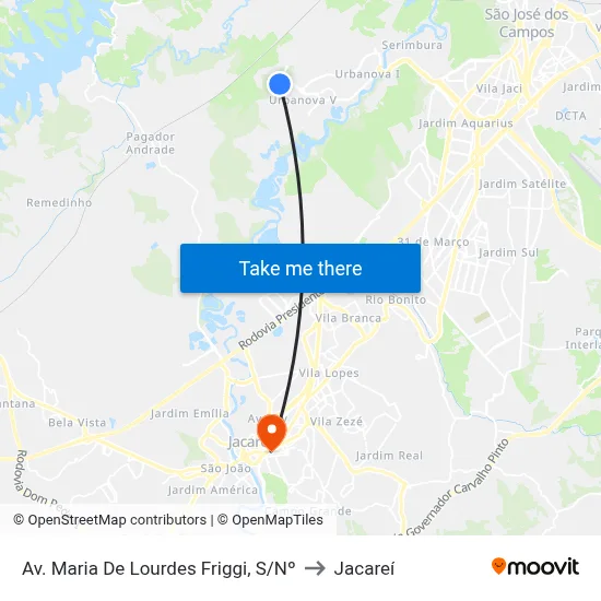 Av. Maria De Lourdes Friggi, S/Nº to Jacareí map