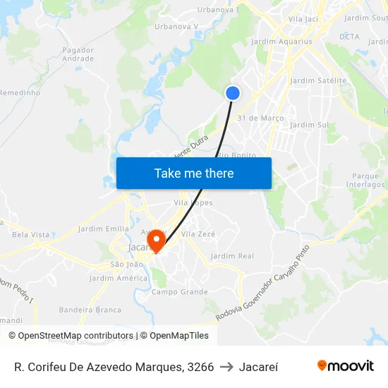 R. Corifeu De Azevedo Marques, 3266 to Jacareí map
