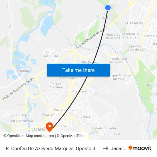R. Corifeu De Azevedo Marques, Oposto 3370 to Jacareí map