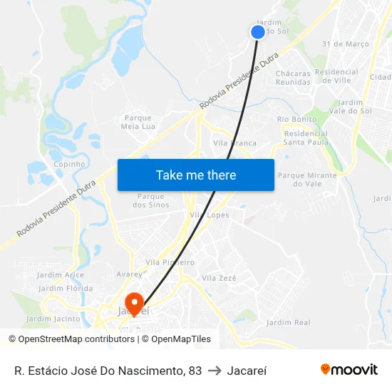 R. Estácio José Do Nascimento, 83 to Jacareí map