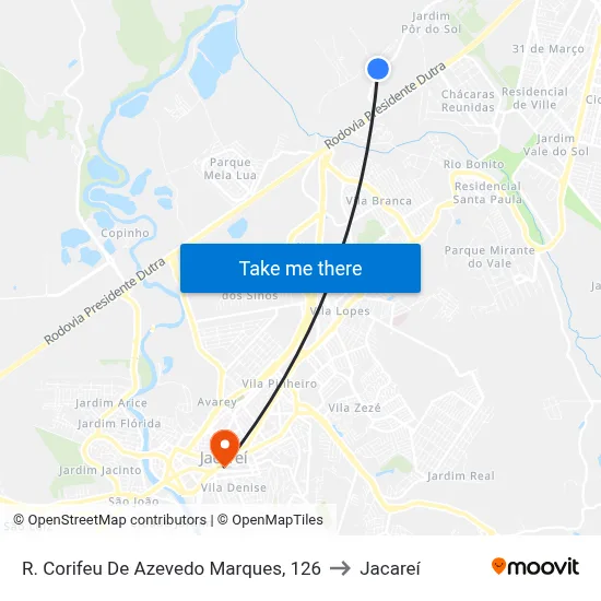 R. Corifeu De Azevedo Marques, 126 to Jacareí map