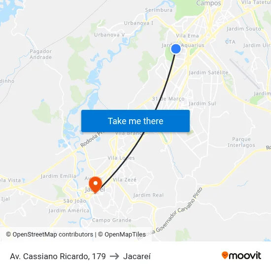 Av. Cassiano Ricardo, 179 to Jacareí map
