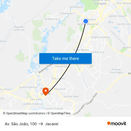 Av. São João, 100 to Jacareí map