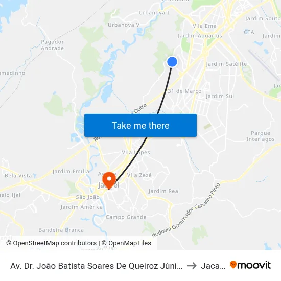 Av. Dr. João Batista Soares De Queiroz Júnior, 2047 to Jacareí map