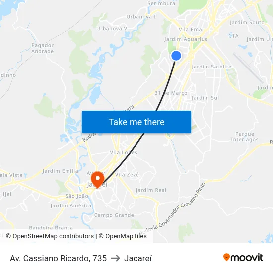 Av. Cassiano Ricardo, 735 to Jacareí map