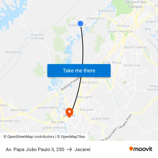 Av. Papa João Paulo Ii, 250 to Jacareí map