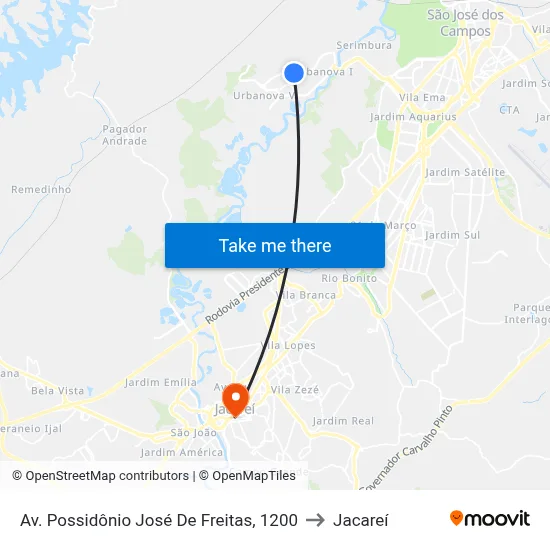 Av. Possidônio José De Freitas, 1200 to Jacareí map