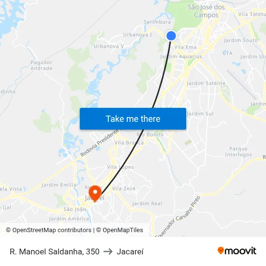 R. Manoel Saldanha, 350 to Jacareí map
