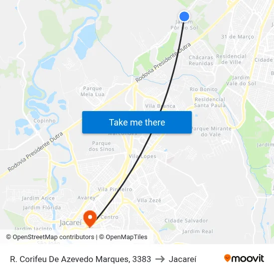 R. Corifeu De Azevedo Marques, 3383 to Jacareí map