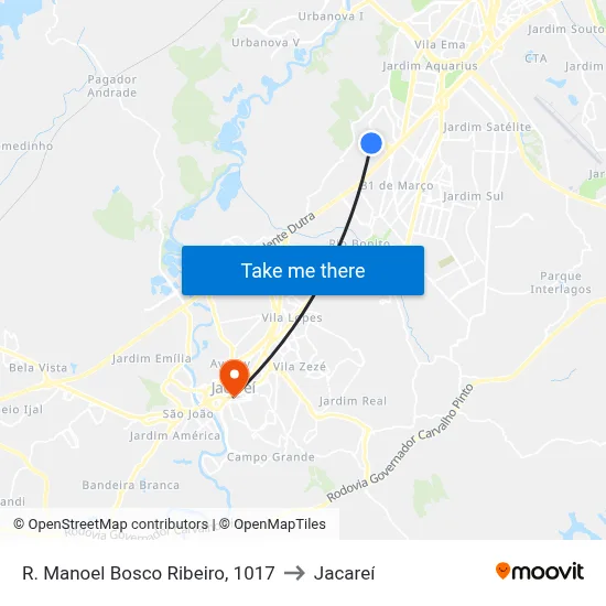 R. Manoel Bosco Ribeiro, 1017 to Jacareí map