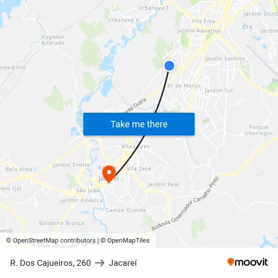 R. Dos Cajueiros, 260 to Jacareí map