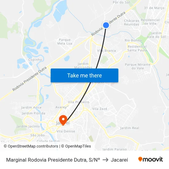 Marginal Rodovia Presidente Dutra, S/Nº to Jacareí map