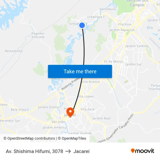 Av. Shishima Hifumi, 3078 to Jacareí map