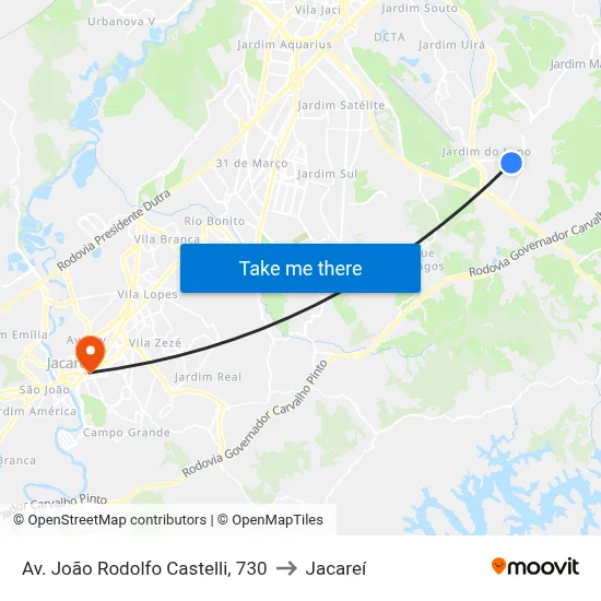 Av. João Rodolfo Castelli, 730 to Jacareí map