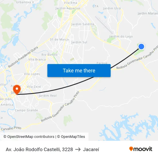 Av. João Rodolfo Castelli, 3228 to Jacareí map