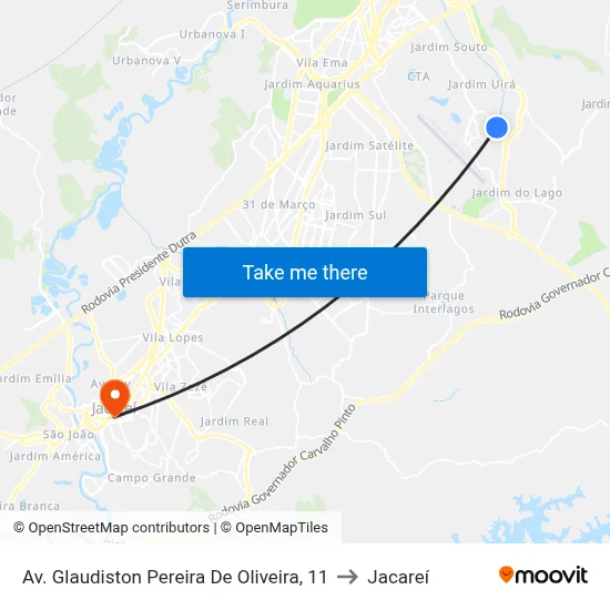 Av. Glaudiston Pereira De Oliveira, 11 to Jacareí map