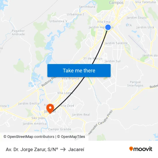 Av. Dr. Jorge Zarur, S/Nº to Jacareí map