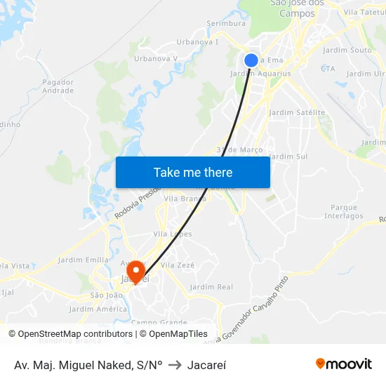 Av. Maj. Miguel Naked, S/Nº to Jacareí map
