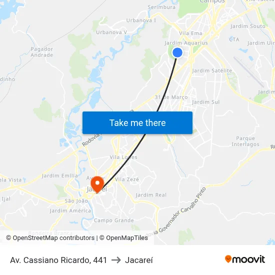 Av. Cassiano Ricardo, 441 to Jacareí map